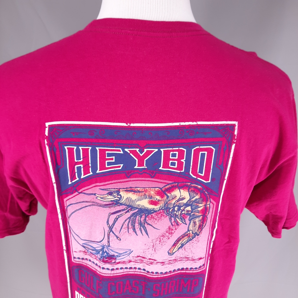 Heybo Gulf Coast Shrimp Coral T-Shirt Men's Size Large Fishing Short Sleeve - Picture 2 of 6